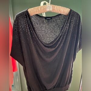 EXPRESS Dark Purple Eggplant Drapey Top with Silver shimmer XS. LIKE NEW